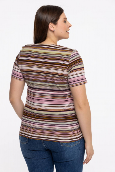 Летняя трикотажная блуза с V-вырезом и сборками Avila 0724 ежевичная - фото 6