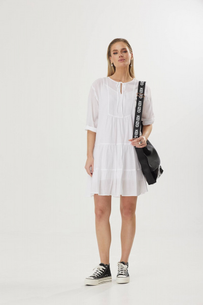 Летнее платье из структурного хлопка с воланами и завязкой Твой имидж 1593 белый - фото 3
