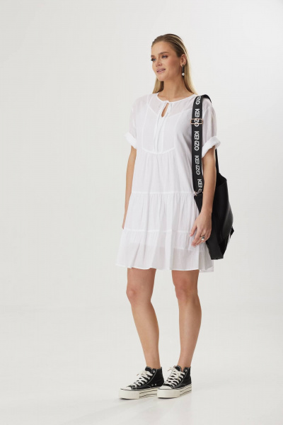 Летнее платье из структурного хлопка с воланами и завязкой Твой имидж 1593 белый - фото 7