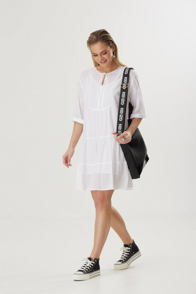 Летнее платье из структурного хлопка с воланами и завязкой Твой имидж 1593 белый - фото 4