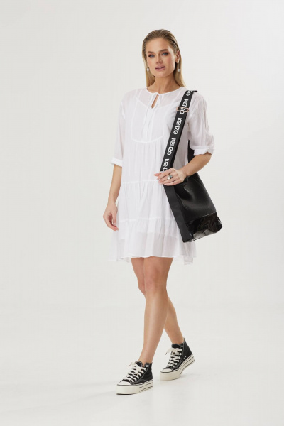 Летнее платье из структурного хлопка с воланами и завязкой Твой имидж 1593 белый - фото 2