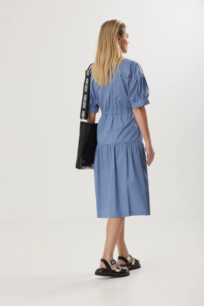 Миди платье А-силуэта с карманами из текстиля Твой имидж 1859 голубой - фото 2