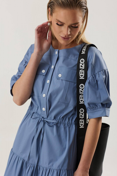 Миди платье А-силуэта с карманами из текстиля Твой имидж 1859 голубой - фото 3