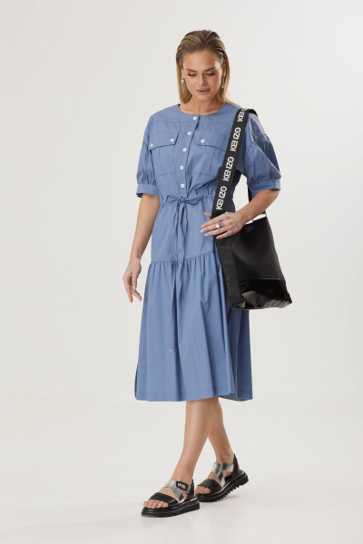Миди платье А-силуэта с карманами из текстиля Твой имидж 1859 голубой - фото 6