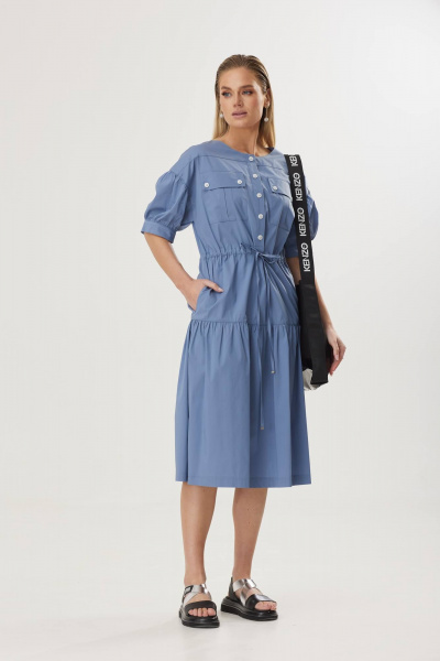 Миди платье А-силуэта с карманами из текстиля Твой имидж 1859 голубой - фото 7