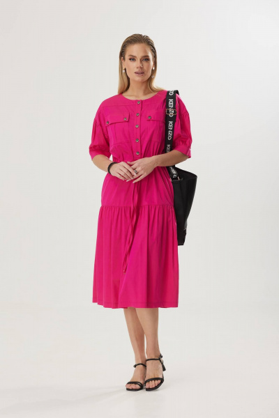 Летнее платье А-силуэта с кулиской и карманами Твой имидж 1572 фуксия - фото 5