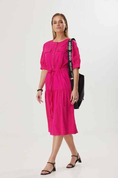 Летнее платье А-силуэта с кулиской и карманами Твой имидж 1572 фуксия - фото 2
