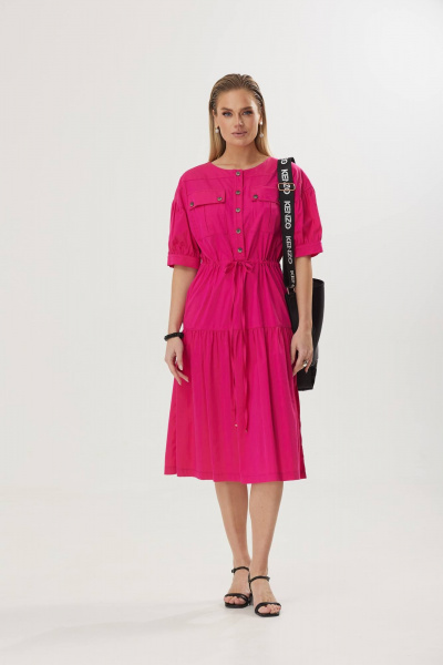 Летнее платье А-силуэта с кулиской и карманами Твой имидж 1572 фуксия - фото 1