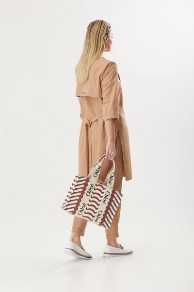 Деловой костюм из текстиля: жакет, брюки и блуза Твой имидж 1783 бежевый - фото 4