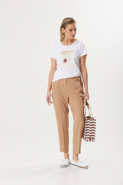 Деловой костюм из текстиля: жакет, брюки и блуза Твой имидж 1783 бежевый - фото 8