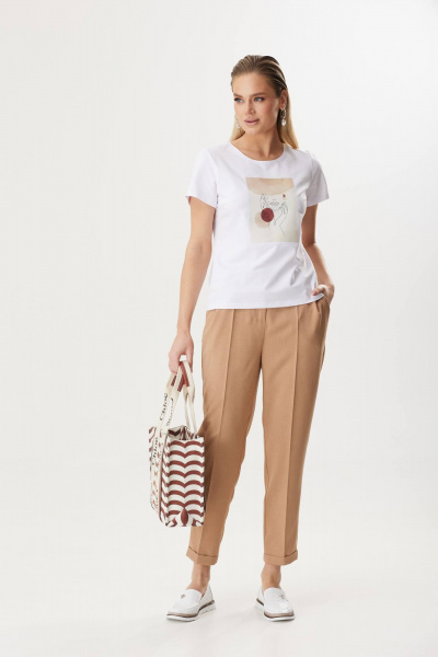 Деловой костюм из текстиля: жакет, брюки и блуза Твой имидж 1783 бежевый - фото 7