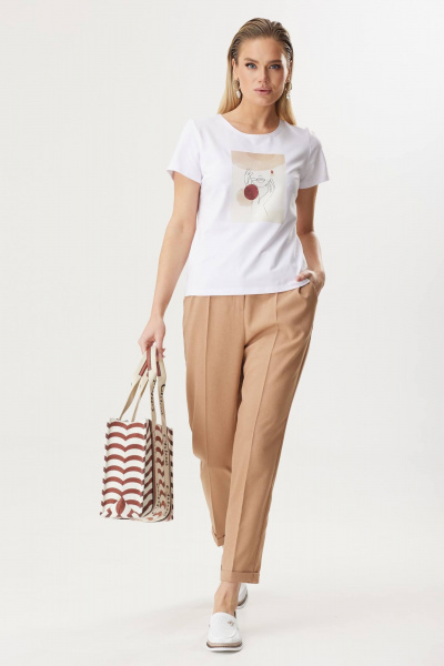 Деловой костюм из текстиля: жакет, брюки и блуза Твой имидж 1783 бежевый - фото 6