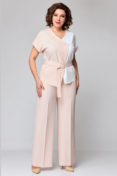 Блуза, брюки Мишель стиль 1181 пудра-белый - фото 6