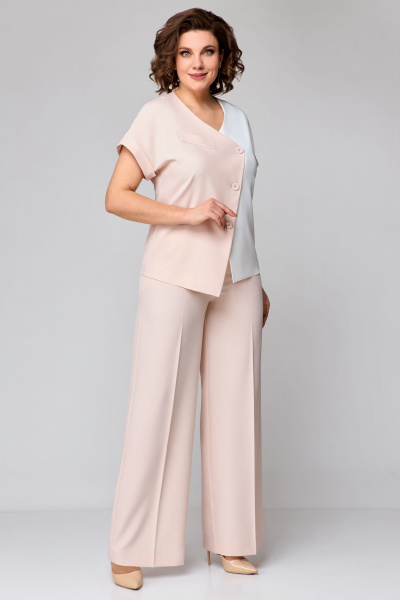 Блуза, брюки Мишель стиль 1181 пудра-белый - фото 3