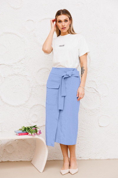 Голубая джинсовая юбка-карго с накладными карманами Ambera Style 1062G голубой - фото 1