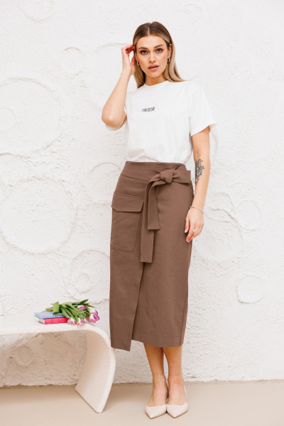 Коричневая джинсовая юбка-карго с завязками Ambera Style 1062С кофе - фото 1