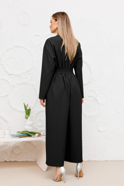 Черный комбинезон свободного силуэта с поясом и карманами Ambera Style 1075R черный - фото 2