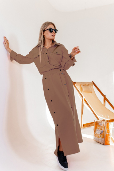 Костюм джинсовый 2-ка: жакет и юбка свободного силуэта Ambera Style 2017С кофе - фото 1