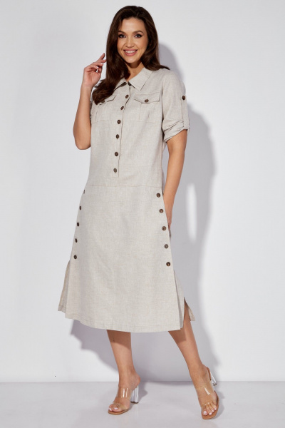 Льняное платье сафари с накладными карманами и бункером Celentano lite 5025.1 натуральный - фото 13