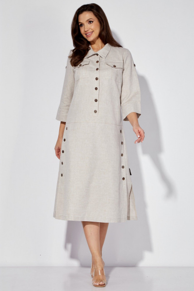 Льняное платье сафари с накладными карманами и бункером Celentano lite 5025.1 натуральный - фото 10