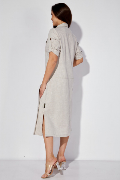 Льняное платье сафари с накладными карманами и бункером Celentano lite 5025.1 натуральный - фото 4