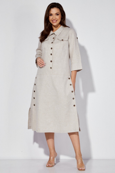 Льняное платье сафари с накладными карманами и бункером Celentano lite 5025.1 натуральный - фото 1