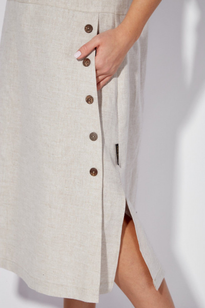 Льняное платье-сафари с разрезом и поясом из основной ткани Celentano lite 5025.2 натуральный - фото 12
