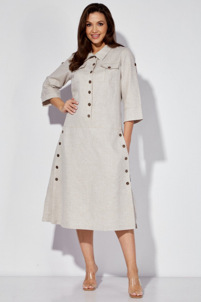 Льняное платье-сафари с разрезом и поясом из основной ткани Celentano lite 5025.2 натуральный - фото 8