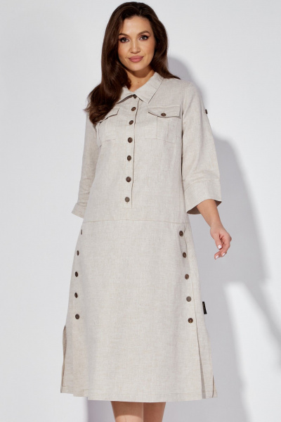 Льняное платье-сафари с разрезом и поясом из основной ткани Celentano lite 5025.2 натуральный - фото 6