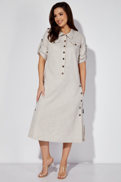 Льняное платье-сафари с разрезом и поясом из основной ткани Celentano lite 5025.2 натуральный - фото 2