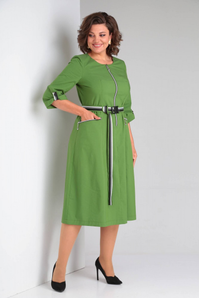 Платье прилегающего силуэта с карманами и рельефами Rishelie 929 зеленый - фото 2