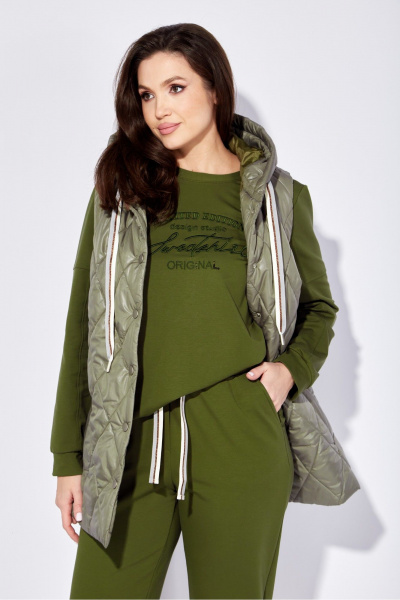 Демисезонный 3-предметный комплект: жилет, свитшот и брюки TAiER 1224-1 олива - фото 7