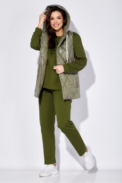 Демисезонный 3-предметный комплект: жилет, свитшот и брюки TAiER 1224-1 олива - фото 3