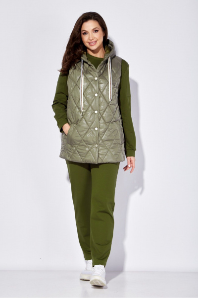 Демисезонный 3-предметный комплект: жилет, свитшот и брюки TAiER 1224-1 олива - фото 2