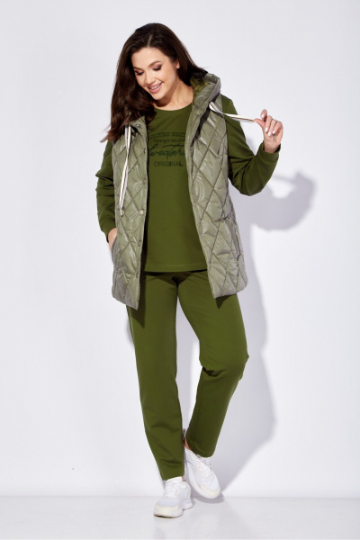 Демисезонный 3-предметный комплект: жилет, свитшот и брюки TAiER 1224-1 олива - фото 1