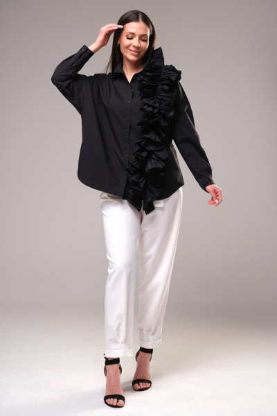 Блуза и брюки вечерний комплект с рюшей из текстиля Ларс Стиль 881 - фото 2