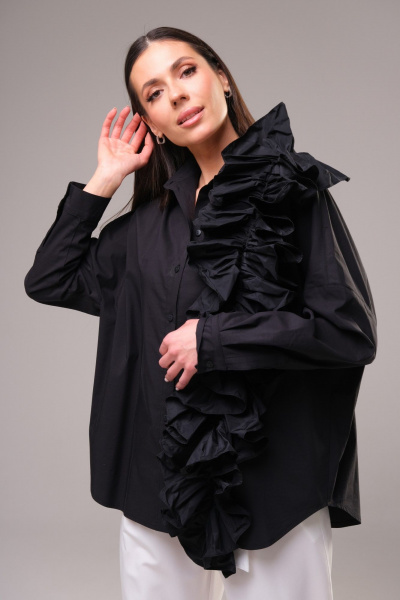 Блуза и брюки вечерний комплект с рюшей из текстиля Ларс Стиль 881 - фото 3