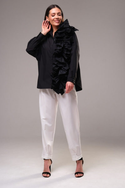 Блуза и брюки вечерний комплект с рюшей из текстиля Ларс Стиль 881 - фото 1