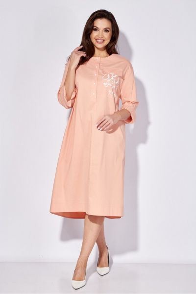 Платье свободного силуэта с принтом и разрезами TAiER 1271 персиковый_пух - фото 1