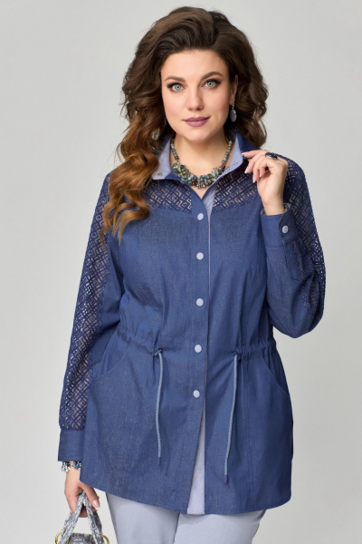 Рубашка джинсовая с кружевной отделкой Fita 20371 синий - фото 2