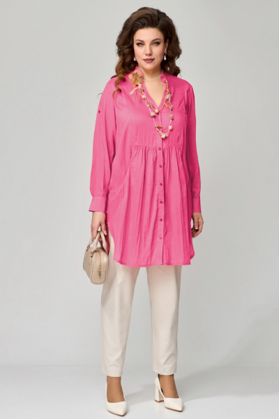 Туника прямого силуэта с карманами и сборкой Fita 20424 розовый - фото 1