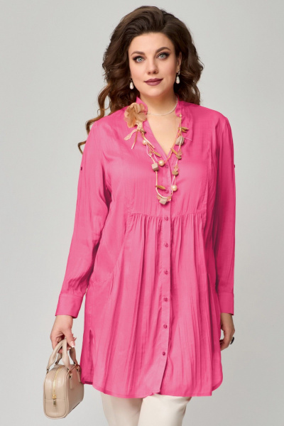 Туника прямого силуэта с карманами и сборкой Fita 20424 розовый - фото 2