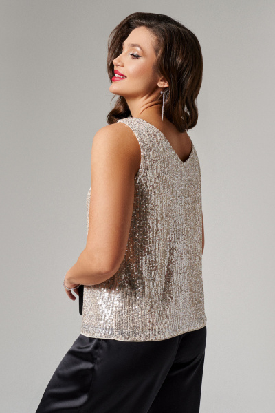 Блузка с пайетками на лето без рукавов в бежевом цвете Панда 178640w бежевый - фото 4