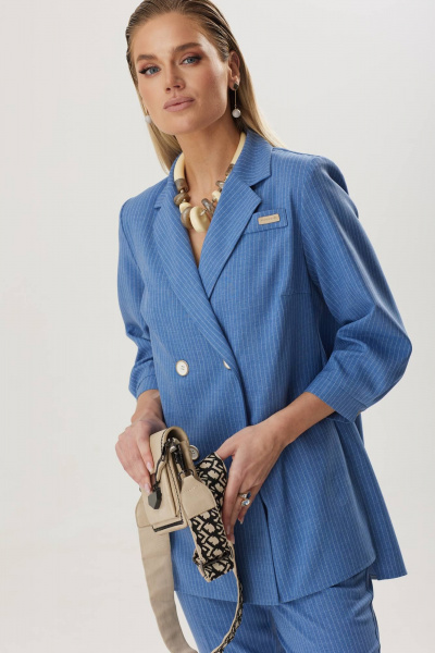 Деловой костюм в полоску из льна: пиджак и брюки Твой имидж 1812 голубой - фото 7