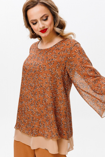 Блуза и брюки женские из текстиля в трендовом цвете Anastasia 1099 охра - фото 6