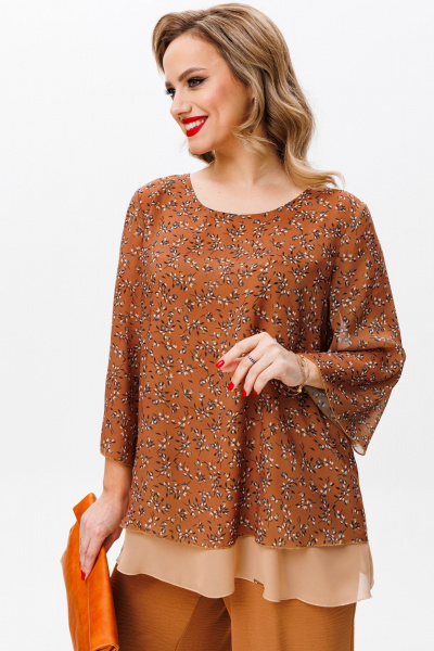 Блуза и брюки женские из текстиля в трендовом цвете Anastasia 1099 охра - фото 5