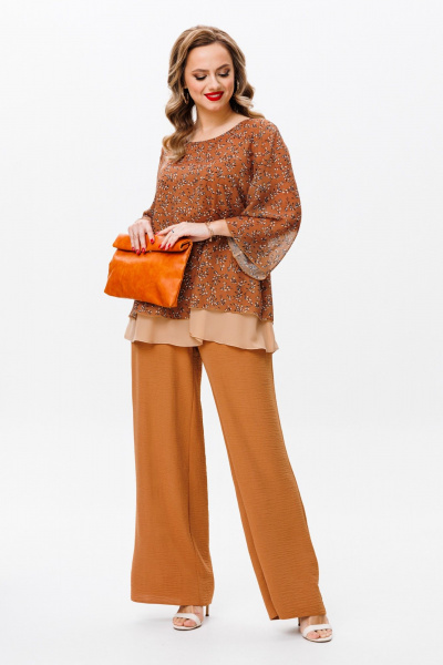 Блуза и брюки женские из текстиля в трендовом цвете Anastasia 1099 охра - фото 4