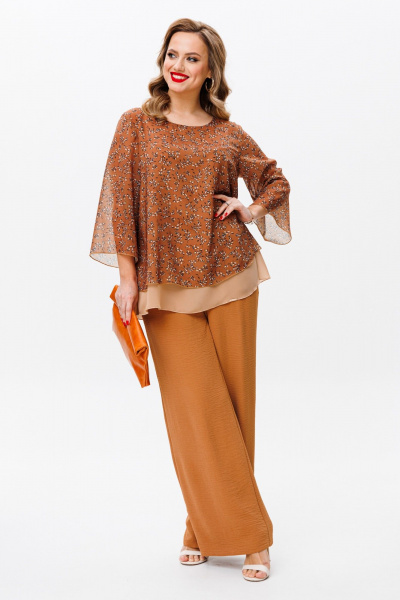 Блуза и брюки женские из текстиля в трендовом цвете Anastasia 1099 охра - фото 3
