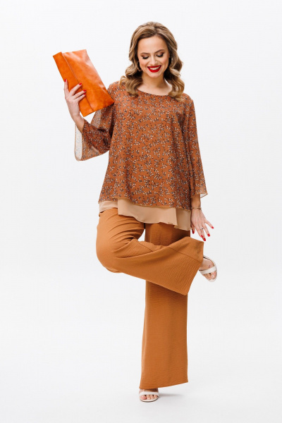 Блуза и брюки женские из текстиля в трендовом цвете Anastasia 1099 охра - фото 2