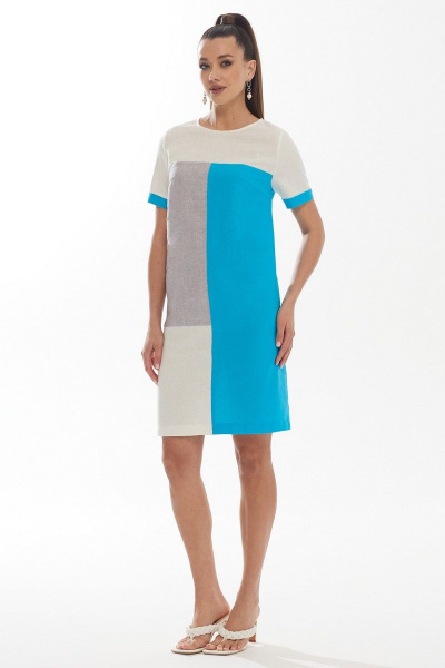 Леновое платье приталенное с разрезом и пуговицами Galean Style 892.1 голубой - фото 3